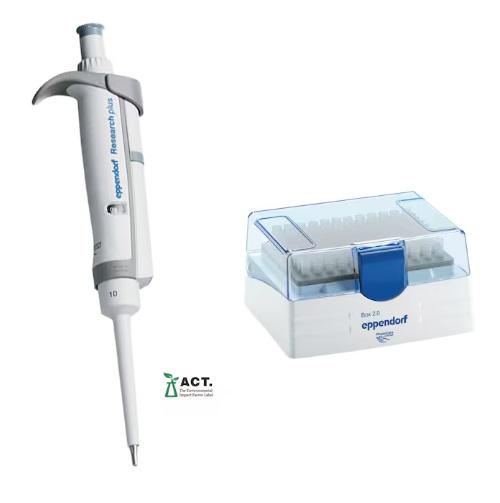 Eppendorf Research® plus, 1-channel, variable, incl. epT.I.P.S.® Box 2.0, 0.5 – 10 µL, medium gray