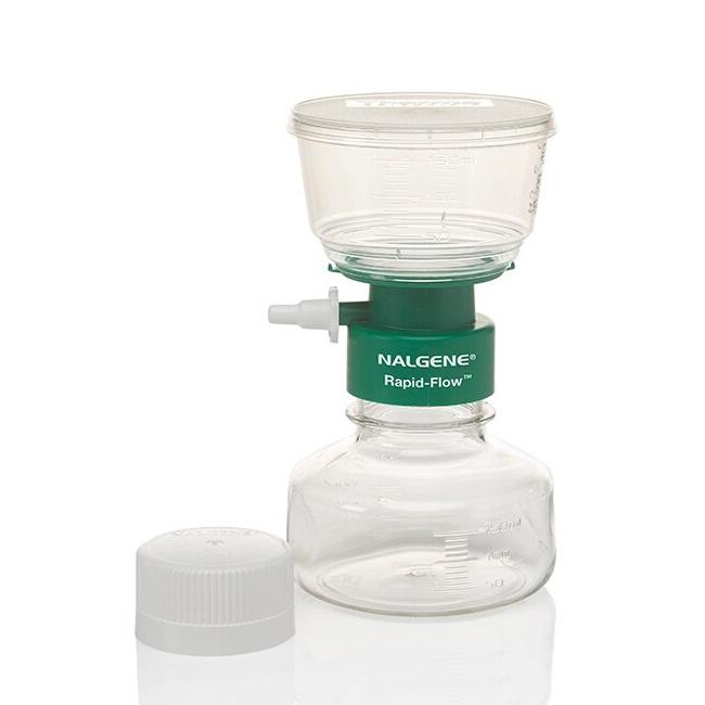 Nalgene™ Rapid-Flow™ Sterile Single Use Vacuum Filter Unit, Cellulose Nitrate, Volume Receiver 150 mL, Pore Size 0.8 μm, Diam. 50 mm, Case of 12