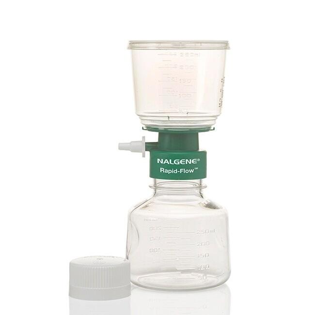 Nalgene™ Rapid-Flow™ Sterile Single Use Vacuum Filter Unit, Cellulose Nitrate, Volume Receiver 250 mL, Pore Size 0.8 μm, Diam. 50 mm, Case of 12