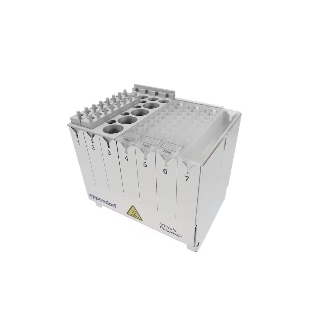 Reservoir Rack Module NGS, for use with epMotion® ReservoirRacks, for distributing samples and reagents for NGS-specific applications, space for 20 x ILMN tubes, 4 x Eppendorf Tubes® 5.0 mL, 4 x Eppendorf Tubes 1.5 mL