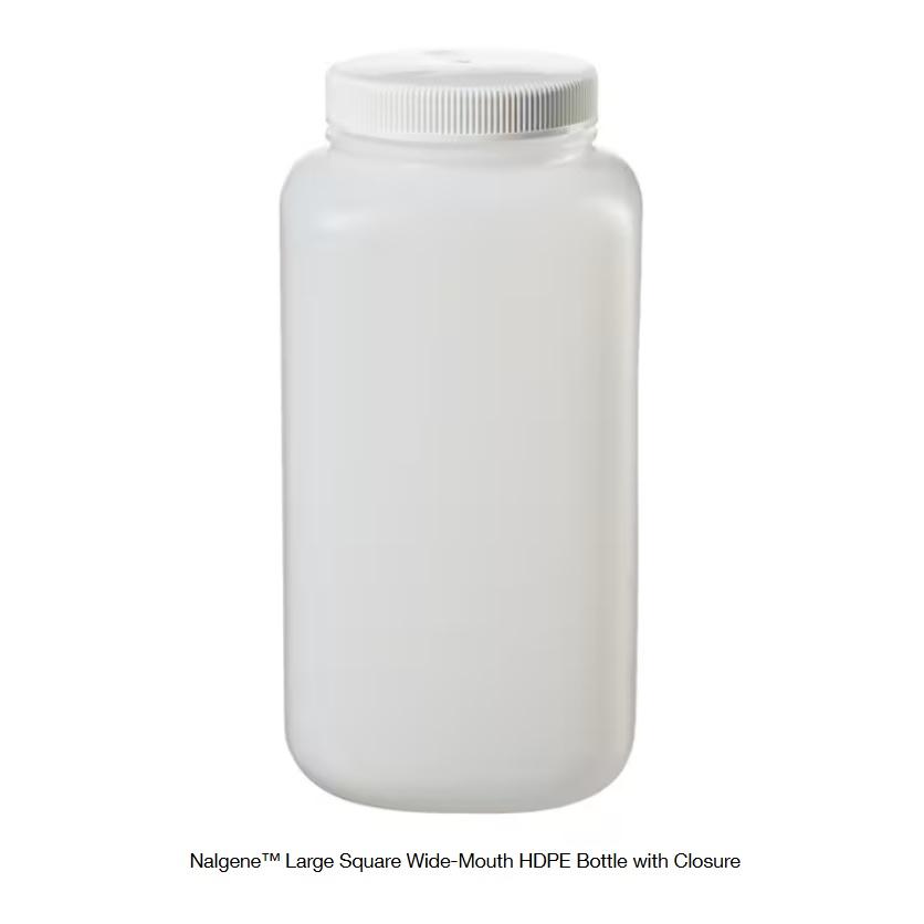 Nalgene™ Large Square Wide-Mouth HDPE Bottle with Closure, 4 L, Case of 6