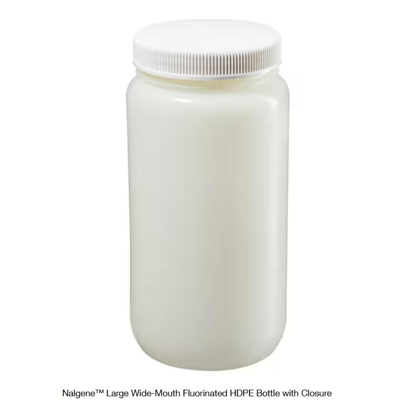 Thermo Scientific™ Nalgene™ Large Wide-Mouth Fluorinated HDPE Bottle with Closure, 2 L, Case of 6