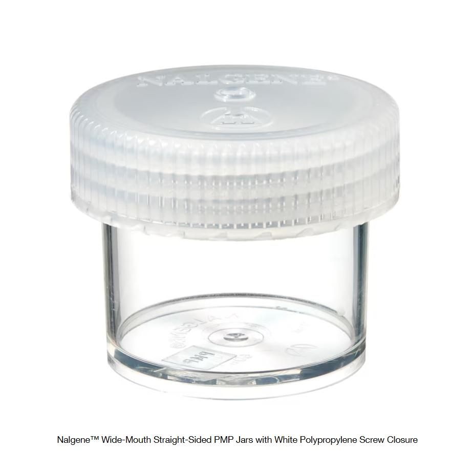 Thermo Scientific™ Nalgene™ Wide-Mouth Straight-Sided PMP Jars with White Polypropylene Screw Closure, 60 mL, Case of 48