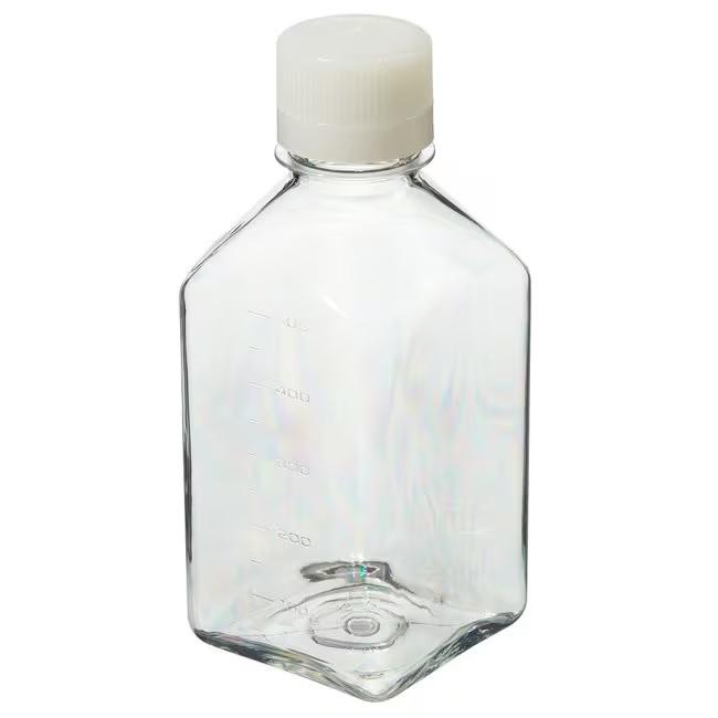 Nalgene™ Square PETG Media Bottles with Closure: Sterile, Shrink-Wrapped Trays, 500 mL, Case of 40