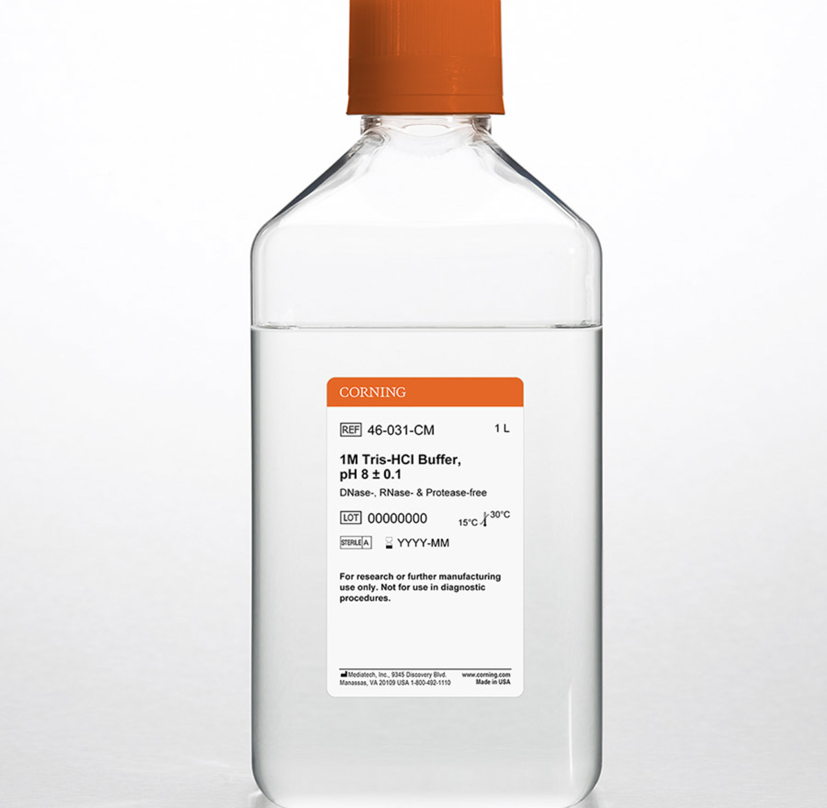 Corning® 1L 1M Tris-Hydrochloride Buffers, Liquid, pH 8.0 ± 0.1, RNase-/DNase- and protease-free