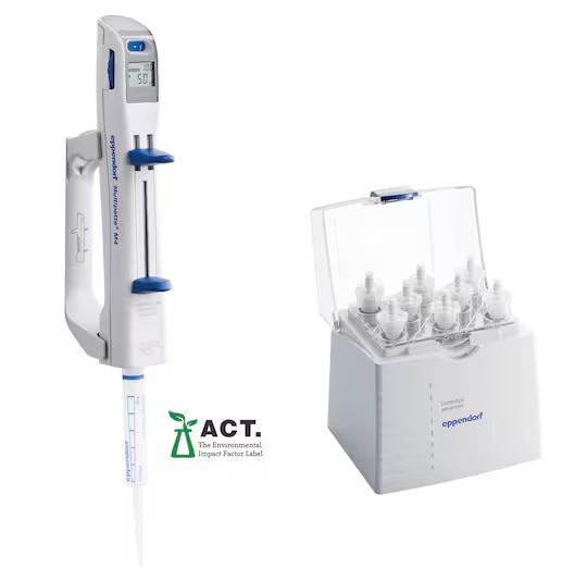 Eppendorf Multipette® M4 Starter Kit, 1-channel, incl. Combitips® advanced Rack, Combitips® advanced assortment pack (1 tip of each size) and holder, 1 µL – 10 mL