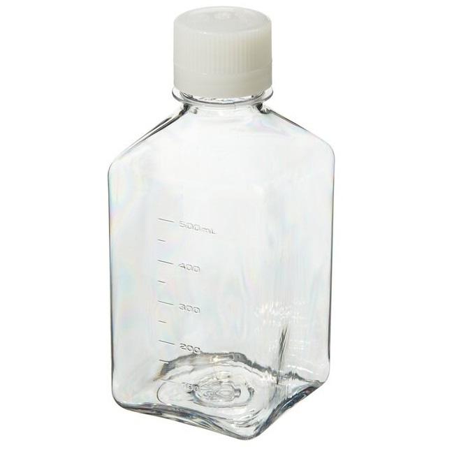 Nalgene™ Square PETG Media Bottles with Closure: Sterile, Shrink-Wrapped Trays, 500 Expanded, Case of 48